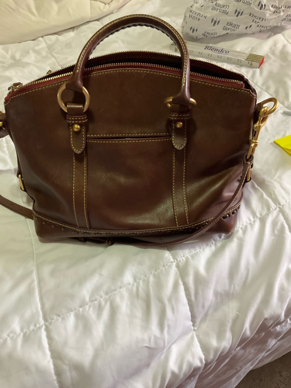 Dooney & Bourke Brown Leather Satchel with Gold Hardware